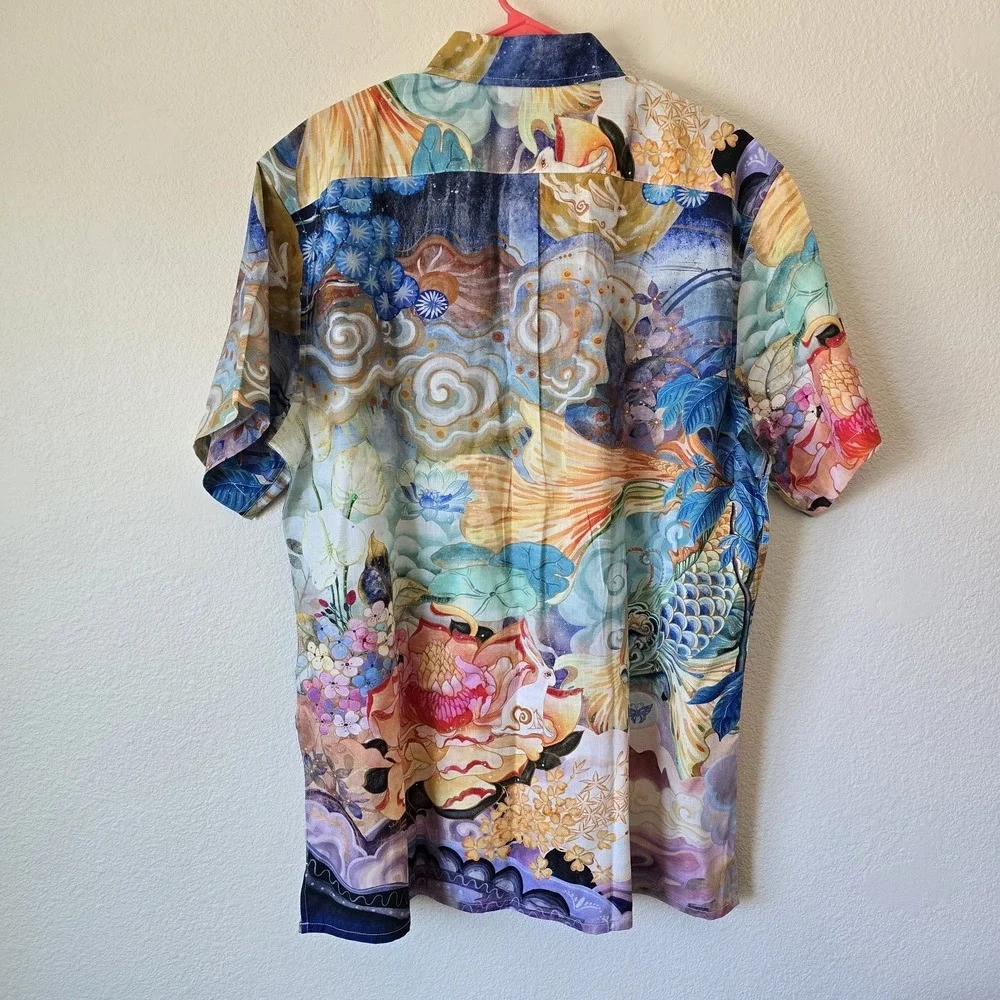 NWT Yiume Hawaiian Shirt Men's XL Colorful Koi Novelty Quirky Art Japan Tropical - Picture 10 of 12